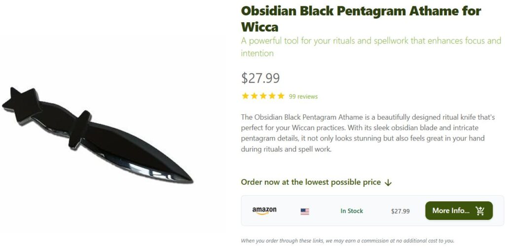 Obsidian Black Pentagram Athame
