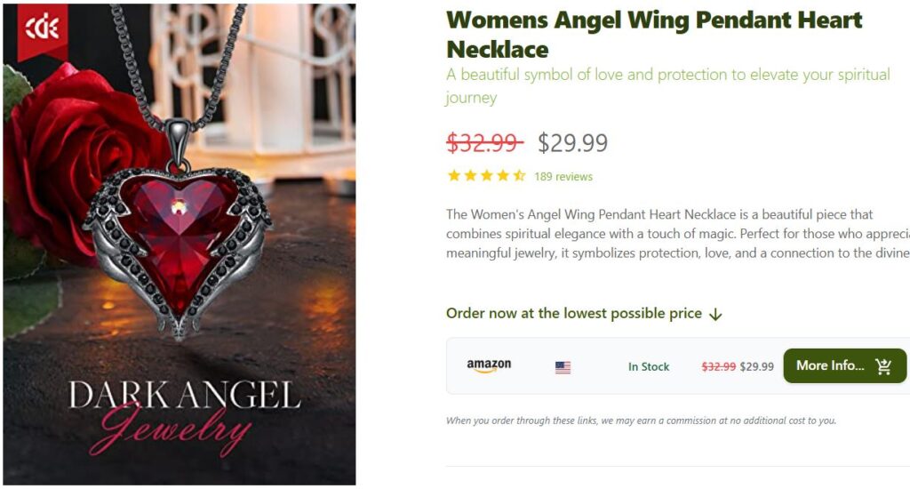 Dark Angel Wing Heart Pendant