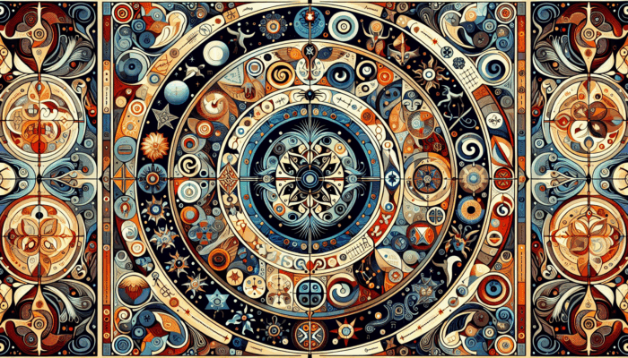 Wiccan wall art with personal symbols like family crests and totems, expressing spiritual significance.