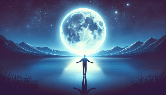 Moon Phases Spell Timing: A person embracing the new moon's energy, symbolizing potential and renewal.